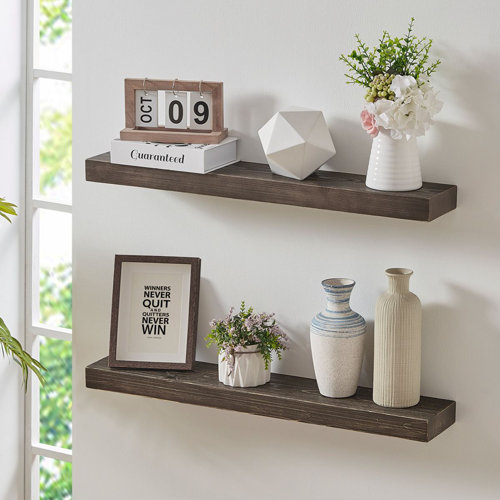 Loon Peak® Melendy 2 Piece Pine Solid Wood Floating Shelf with